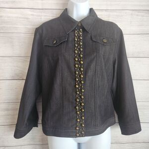 Ruby Rd. Women’s Jacket Size 14 Brown Studded Button Front Denim Style